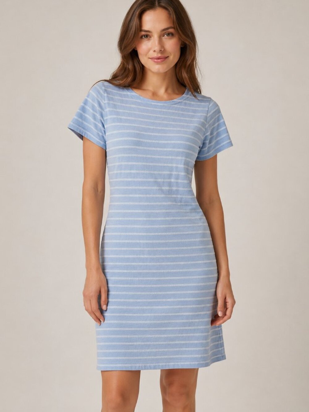 Sail to Sable Hydrangea Blue and White striped short-sleeve shirt dress size M